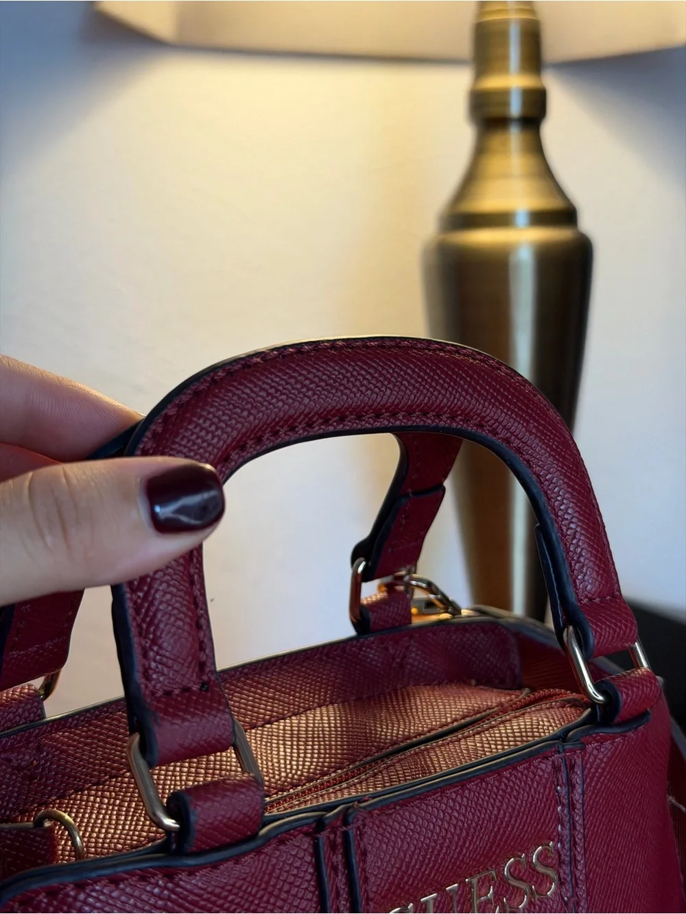 GUESS Burgundy Mini Satchel Crossbody Bag with Adjustable Strap